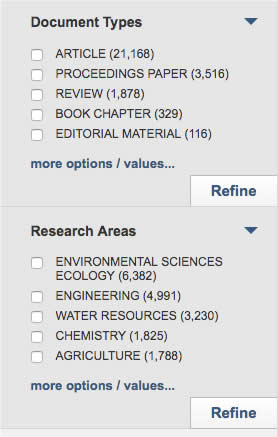 Web of Science search filters