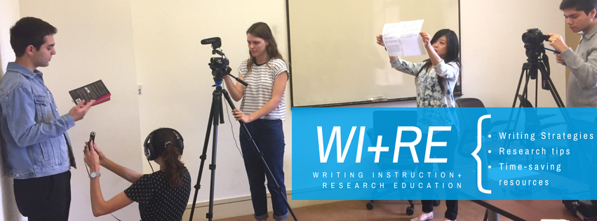 Five student designers on the WI+RE team collaborate on a video shoot. Text overlay: WI+RE.